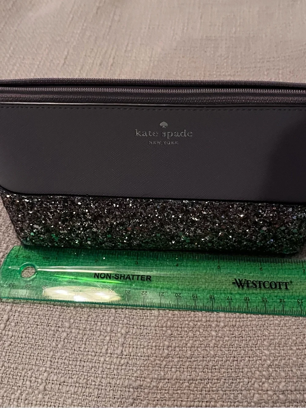 kate spade Gray and Silver Glitter Cosmetic Pouch
